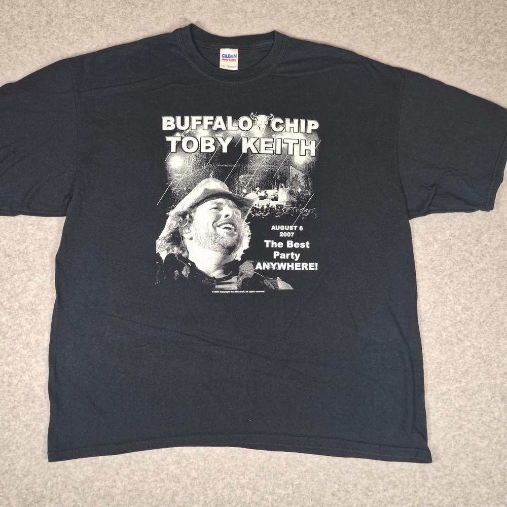 Gildan Toby Keith T-Shirt Mens 2XL Black Sturgis Buffalo Chip 2007 Concert Tee